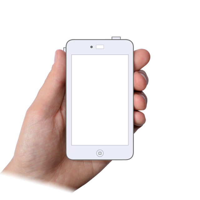 A hand holding an illustrated generic mobile phone
